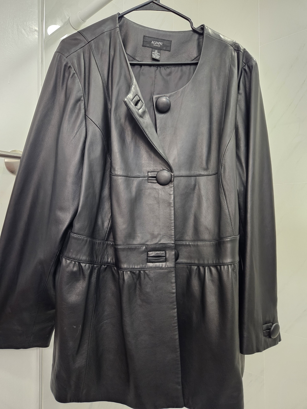 Alfani Women's Black Leather Button-Front Coat